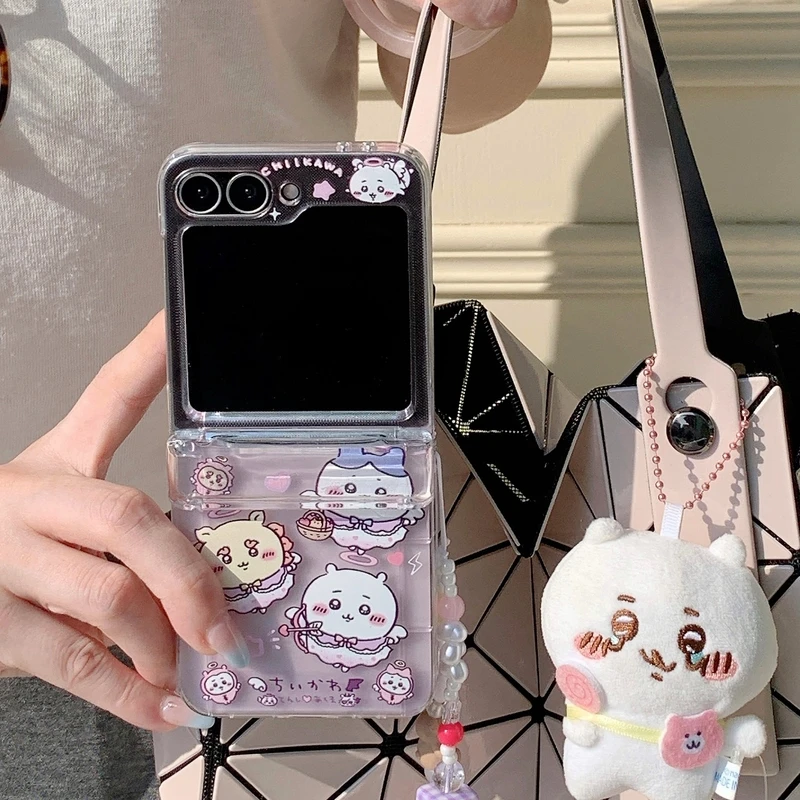 Cute Cartoon Anime Chiikawa Usagi Hachiware Card Wallet Pocket Phone Case For Samsung Galaxy Z Flip 7 6 5 4 3 Cover With Lanyard view 6