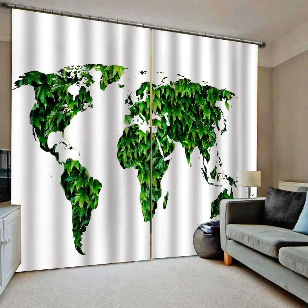 green map curtains Modern custom 3d curtains small fresh and simple style blackout curtains