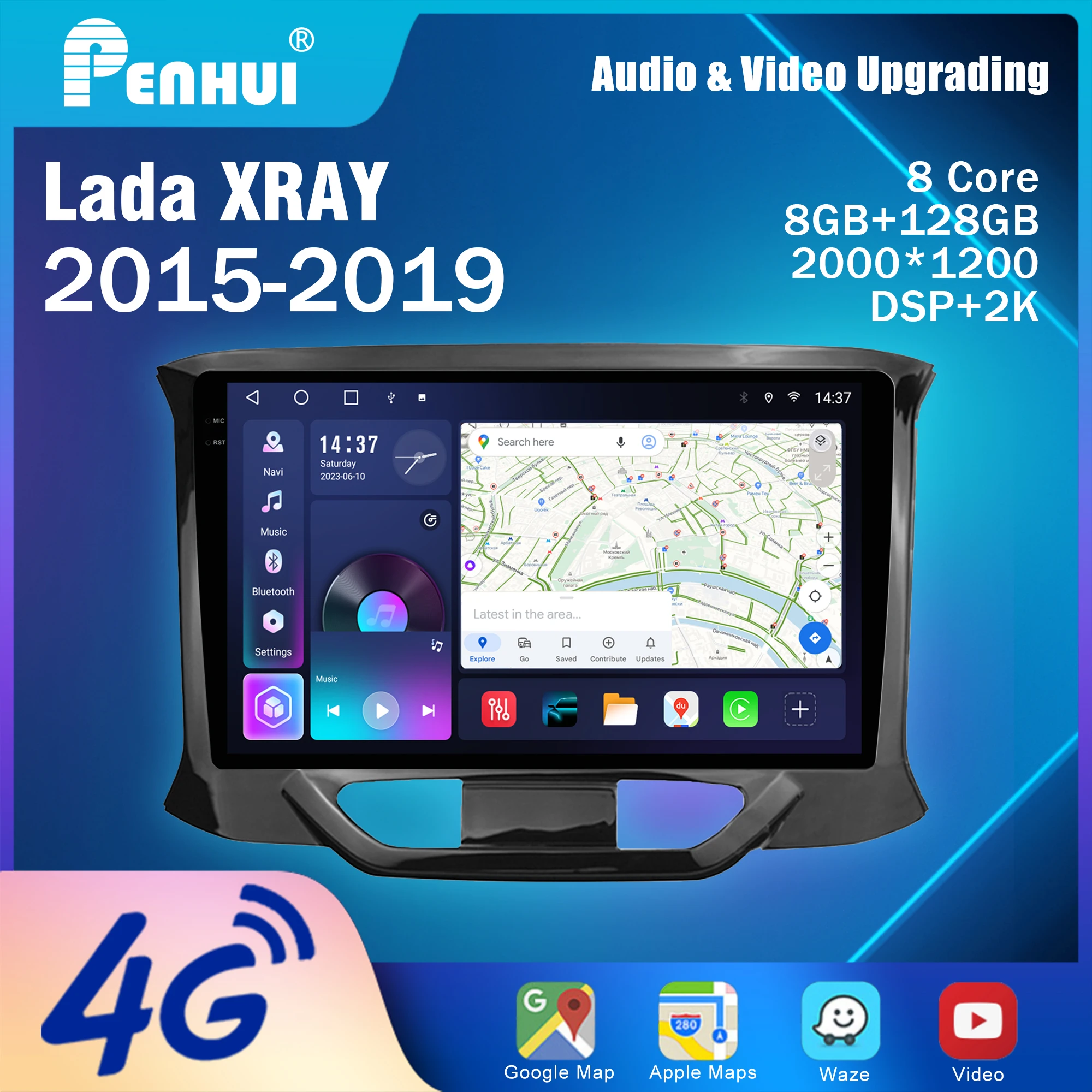 Penhui Android Car DVD Player 2 Din for Lada XRAY 2015-2019 Multimedia Screen with DSP, Bluetooth, Audio & CarPlay