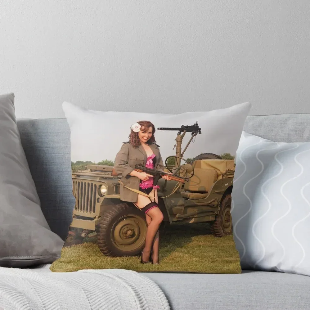 Christine with a 1944 Willys MB Throw Pillow Luxury Sofa Cushions Decorative Cushion pillow