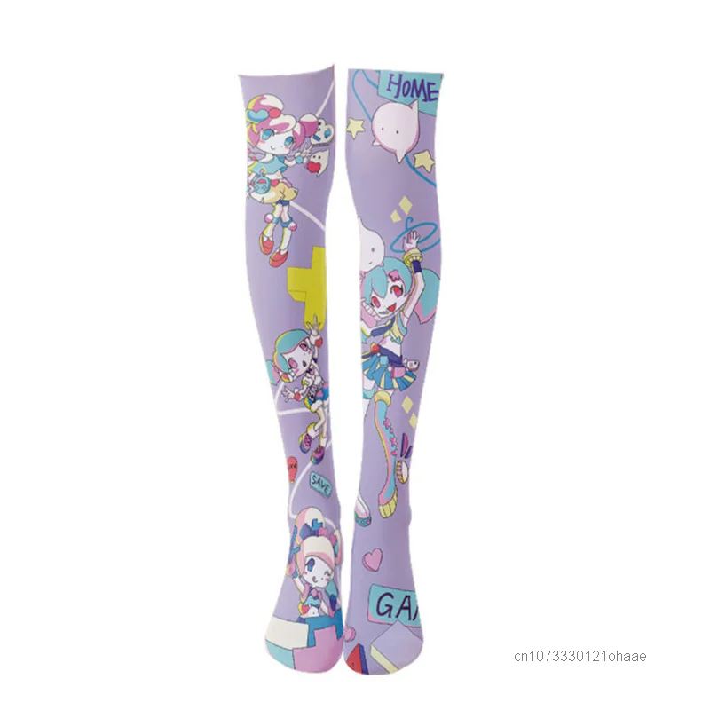 Anime Printed Y2k Japanese Style Silk Socks Thin Women\'s Spring and Autumn Lolita Cute Cartoon Knee Length White Velvet Socks