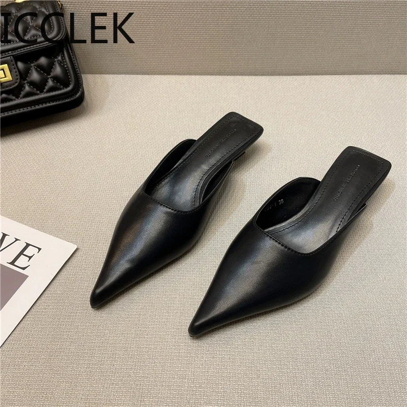 Designer Women Pointed Toe Mules Slippers Fashion Shallow Slip On Slides Shoes Ladies Elegant Outdoor Low Heel Shoes