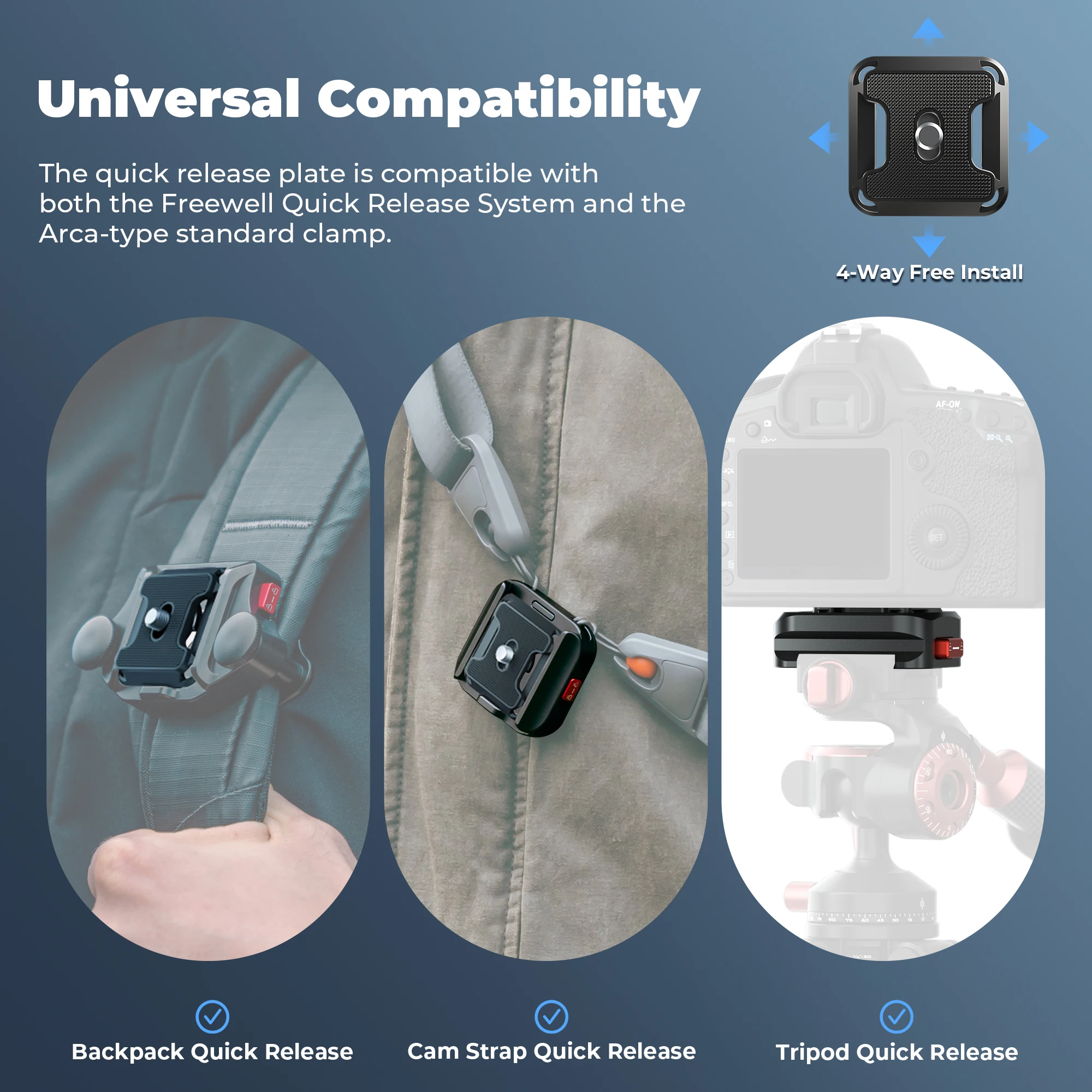 Freewell Schnellwechselklemme, kompatibel mit Kameragurt DSLR und Digitalkameras, unterstützt bis zu 6 kg Fotozubehör – Detail 3