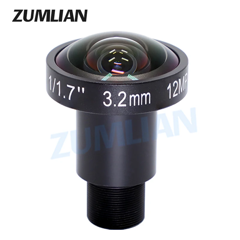 ZUMLIAN Fisheye 3.2mm M12 Lens Macro Lens 12MP 1/1.7Inch IMX226 CMOS Sensor F2.0 M12 Mount With 650nm IR Filter Lens for Cameras