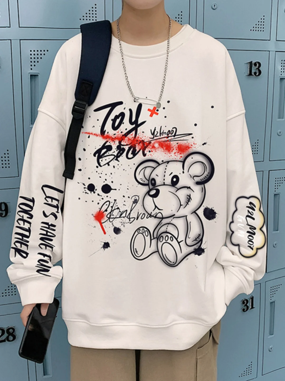 

Мужская толстовка оверсайз с флисовой подкладкой, длинным рукавом, для весны, осени и зимы, в гонконгском стиле, повседневная, для студентов