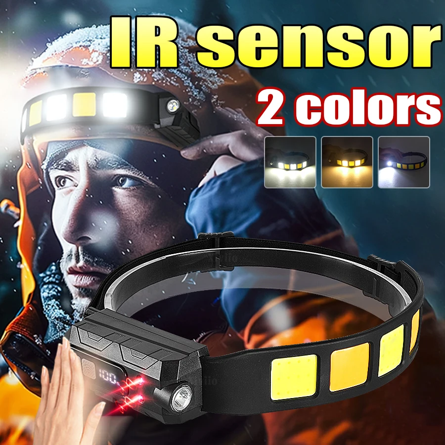 2025 Newest USB Rechargeable LED Sensor Headlamp COB Headlight Work Light Head Torch Waterproof Headlamp Fishing Camping Lantern