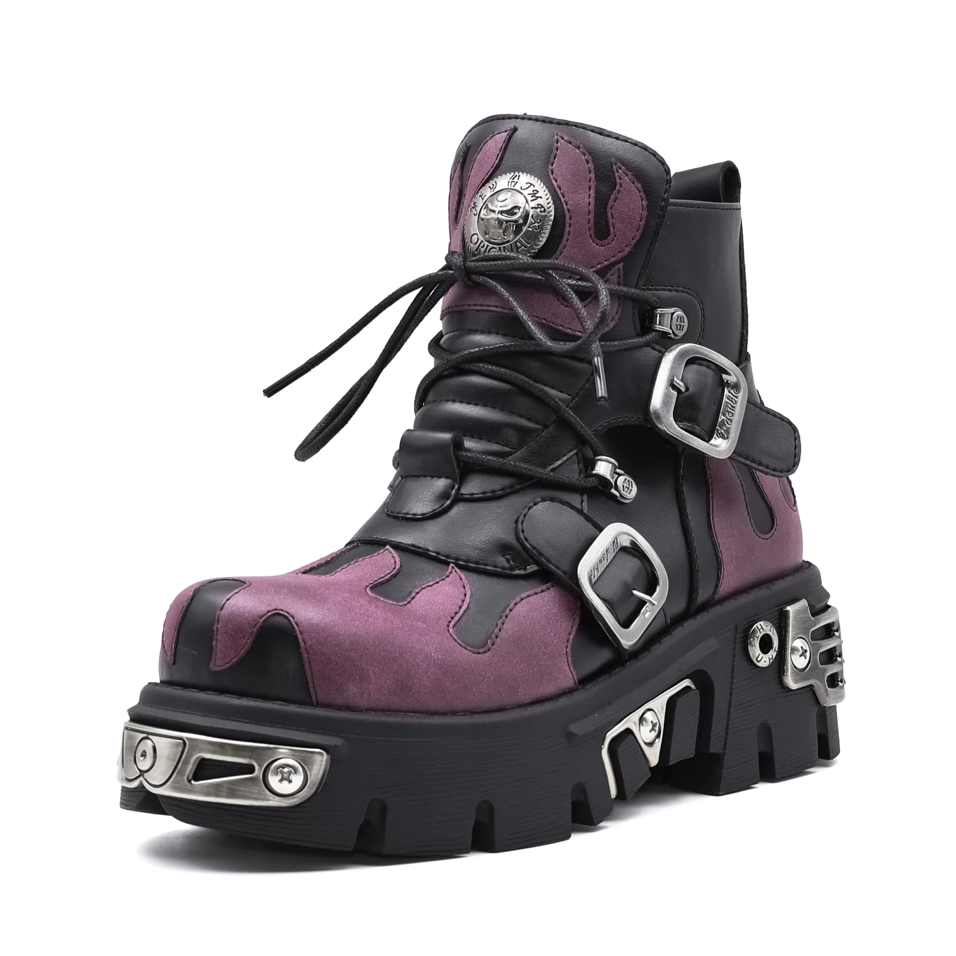 Nowe Punkowe Damskie Botki na Platformie, Damskie Rockowe Botki z Okrągłym Noskiem, Sznurowane, Modne Retro Grube Buty, Metalowe Ozdoby, Krótkie Botki — 2