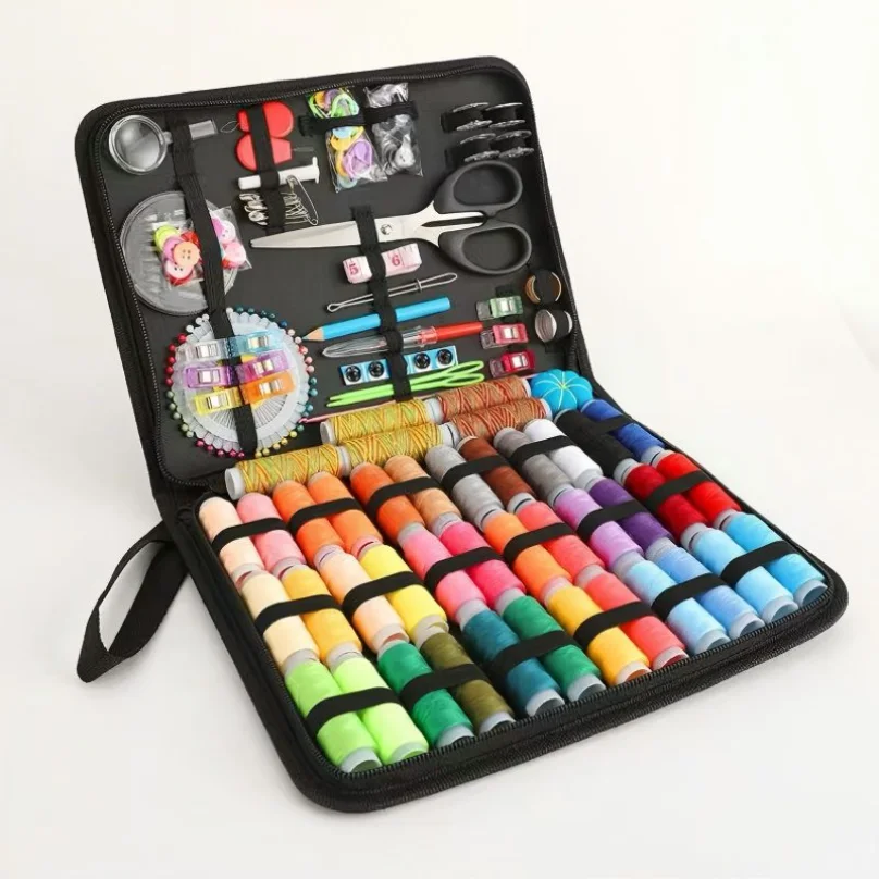 

Large Portable Sewing Kit for Home, Complete Set. 20x14cm, with Threads, Needles, Scissors, Compact