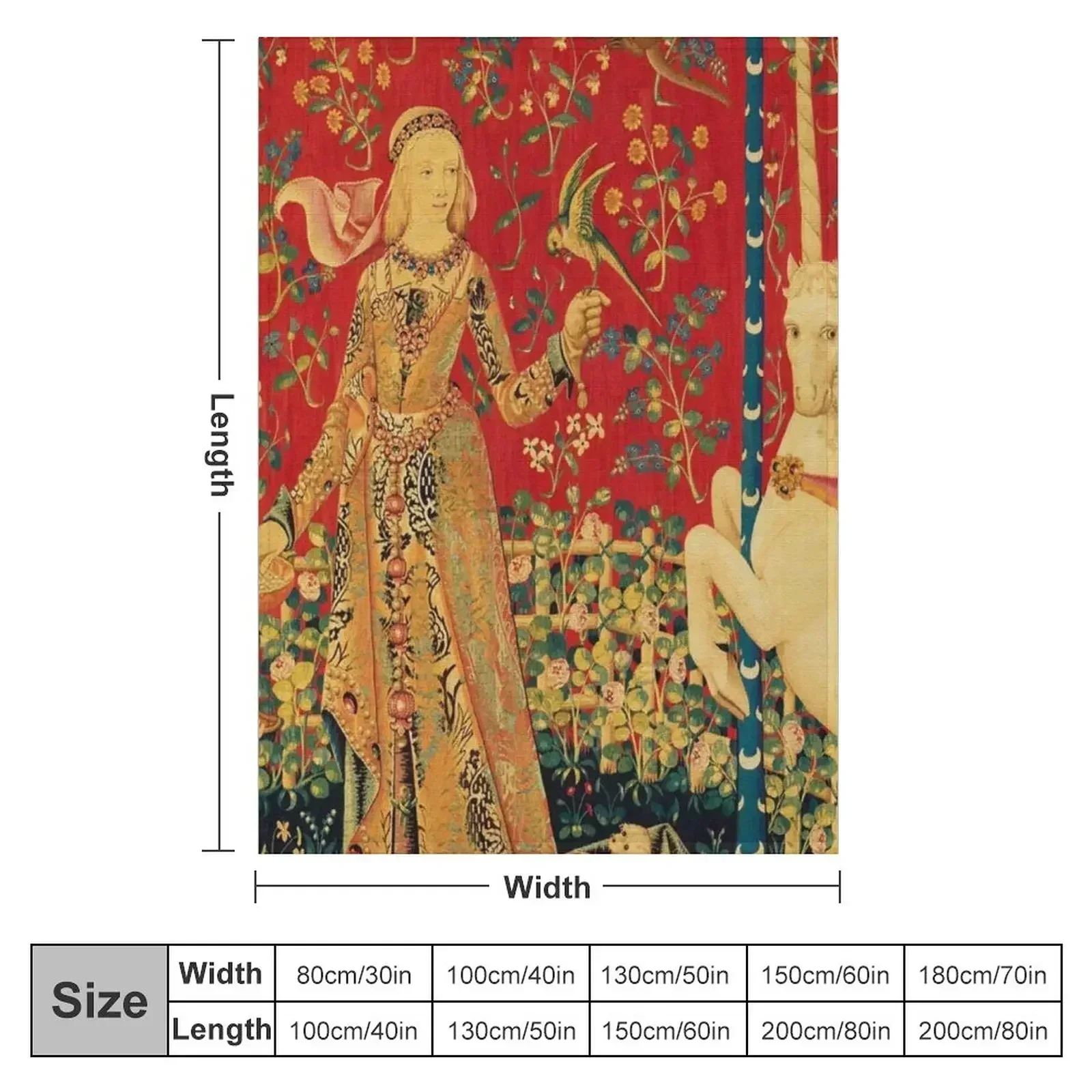 LADY AND UNICORN Taste Detail ,Red Green Fantasy Flowers,Animals Throw Blanket Bed Blankets For Baby Beach Quilt Blankets