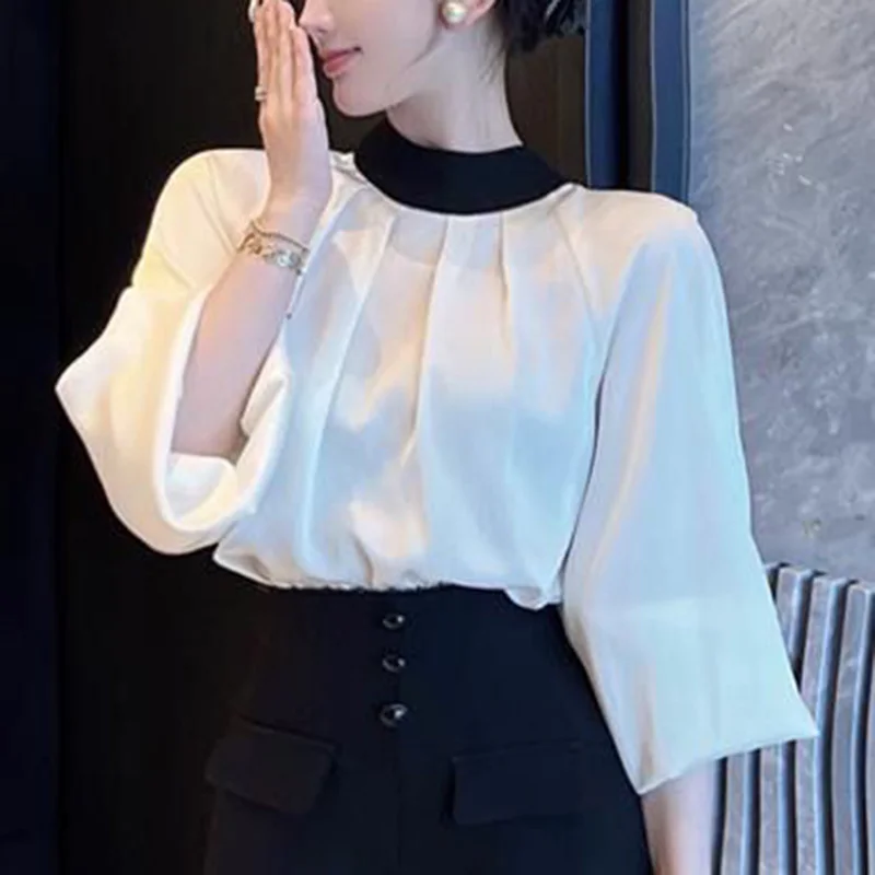 Fashion Loose Lace Up Bow Folds Lantern Sleeve Blouse Female Clothing 2023 Autumn New Casual Tops All-match Office Lady Shirt