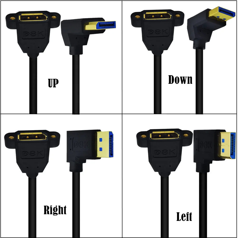 Prostokątny Displayport 1.4 przedłużacz 90 stopni DP 8K/60Hz 4k/144Hz DP męski do żeński Port wyświetlacza 32.4Gbps 15cm