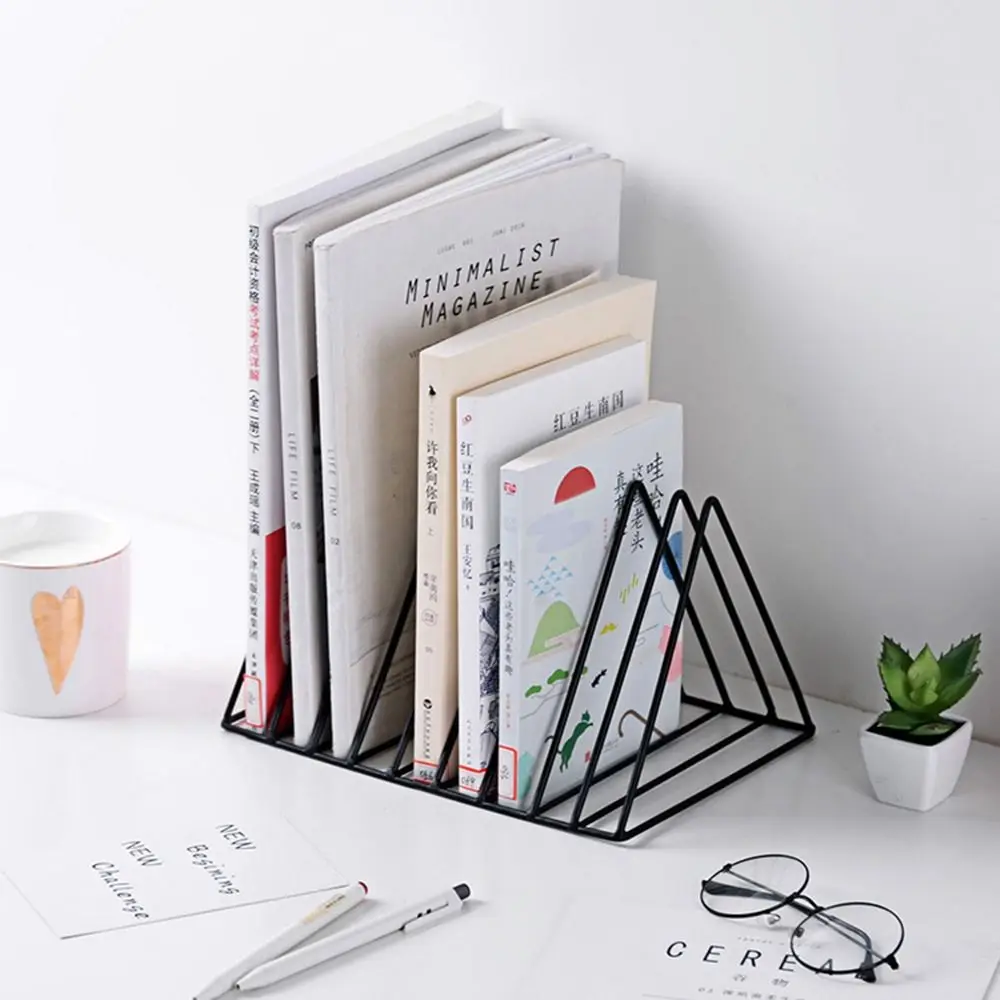 Simple 7/9 Slot Triangle Desk Organizers Metal Vertical Magazine Holder Durable Sturdy File Sorter Rack Photography Props