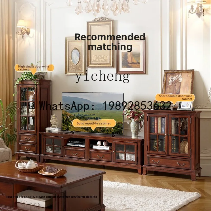 American-style Solid Wood Wine Cabinet Living Room Vintage Style Wine Glass Display Cabinet New TV Side Cabinet