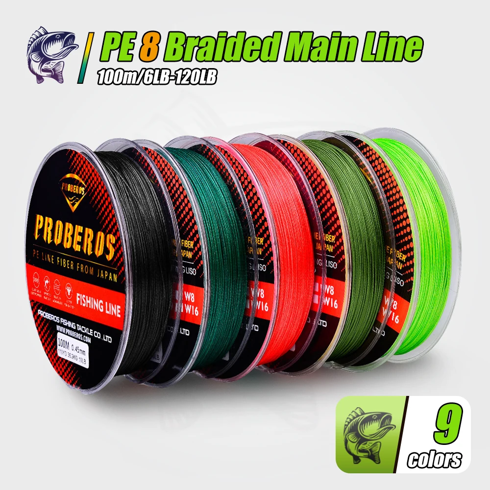 8-Strand Dyneema PE Braided Line 100m Spinning Reel 6LB-120LB 0.1mm-0.6mm PE Fishing Line Less Memory Fishing Accessories