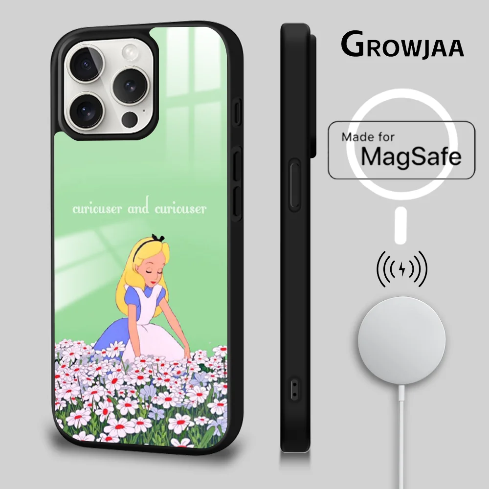 

Disney Alice in Wonderland Magsafe Phone Case For iPhone 15 14 13 12 11 Pro Max Plus Mini Mirror Wireless Magnetic Funda