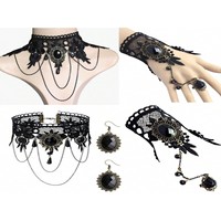 New Sexy Gothic Chokers Crystal Black Lace Neck Choker Necklace Vintage Victorian Women Chocker Steampunk Jewelry