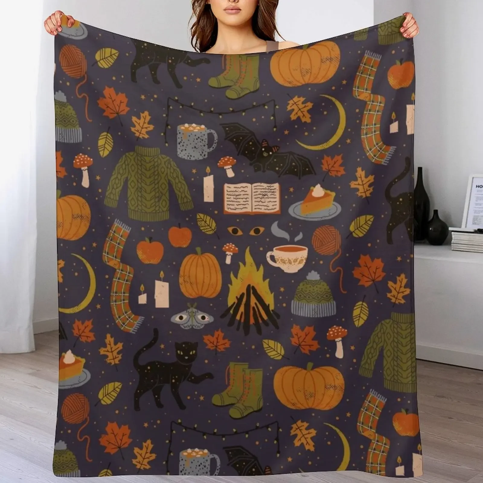 Autumn Nights Throw Blanket Soft Home Decor Blanket for Couch Bedroom