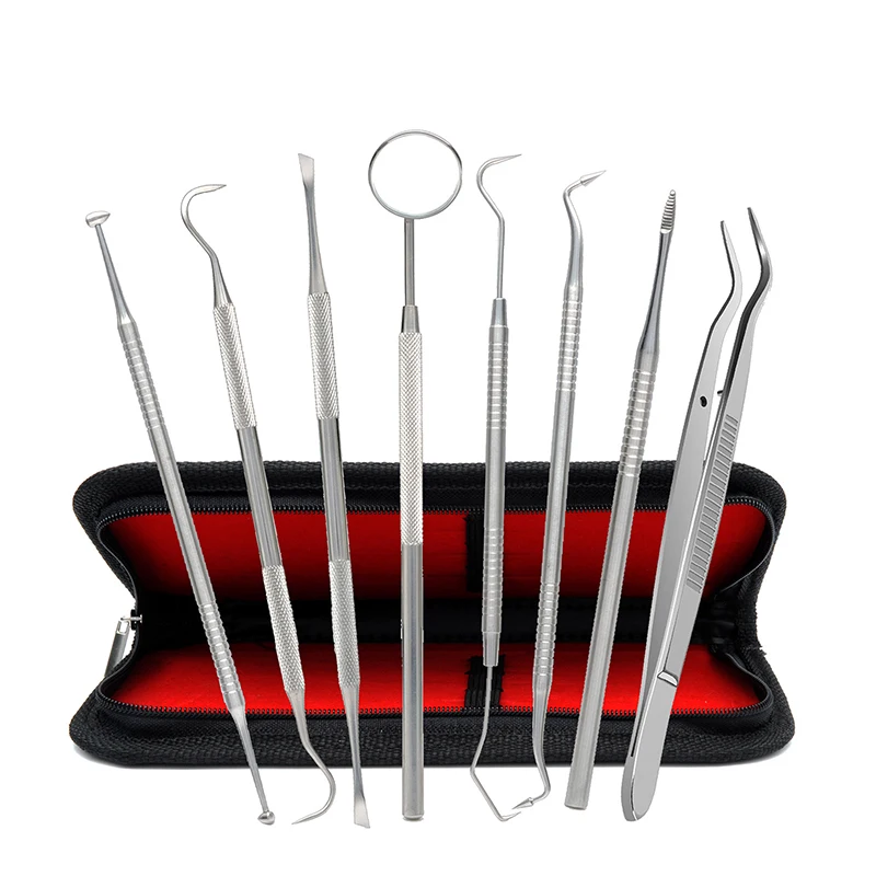

Stainless Steel Dentist Clean Tools Dental Mirror Double Probe Sickle Hoe Tooth Cleaner Dental Tool Product Oral Care Kit