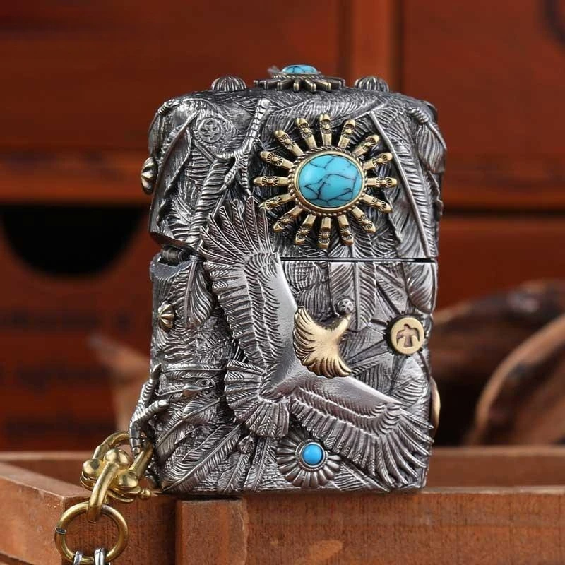NEW Armor Eagle Fuel Lighter, Turquoise Inlaid Feather Necklace Lighter, Cigarette Accessories, Men's Gift