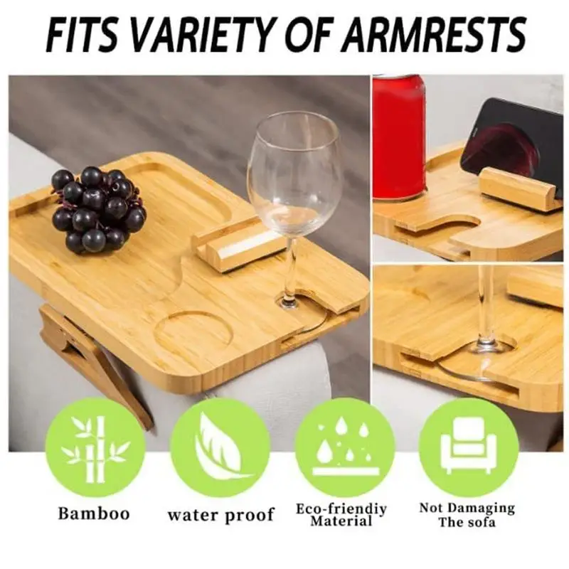 Sofa Arm Tray With Phone Holder Wooden Sofa Armrest Clip-On Tray Table Handicraft Placed Practical Tray For Coffee Snacks