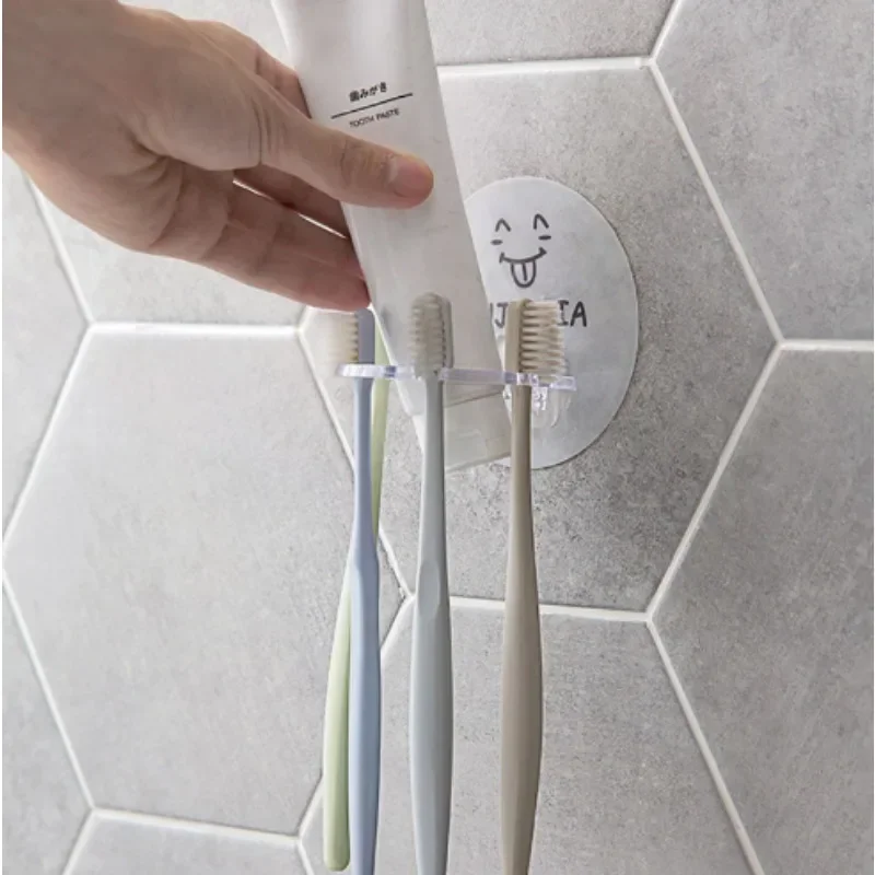 Wall-mounted Toothbrush Holder Punch-free Multifunctional Storage Hook Toothpaste Razor Holder Home Creative