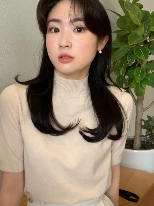

Korean Sle Stand Collar ort Sve Knitted Top Women's Summer New Simple Versatile Slimming Base irt Upper Body