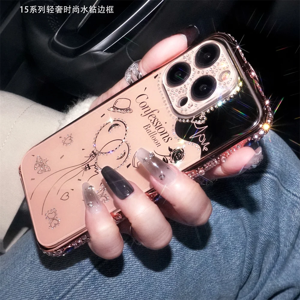 Lady Glitter Diamond Bumper Cases For Iphone 15 14 13 12 11 Pro Xs Max X Xr Metal Frame Cover Funda For Iphone 15 14 Plus Case