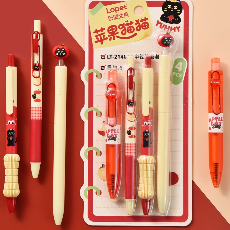 

4pcs/set Cute Cartoon Gel Pen for Notebook Quick-Dry Smooth Writing 0.5mm Black Ink Pens for Students Aesthetic Ins Style Pens