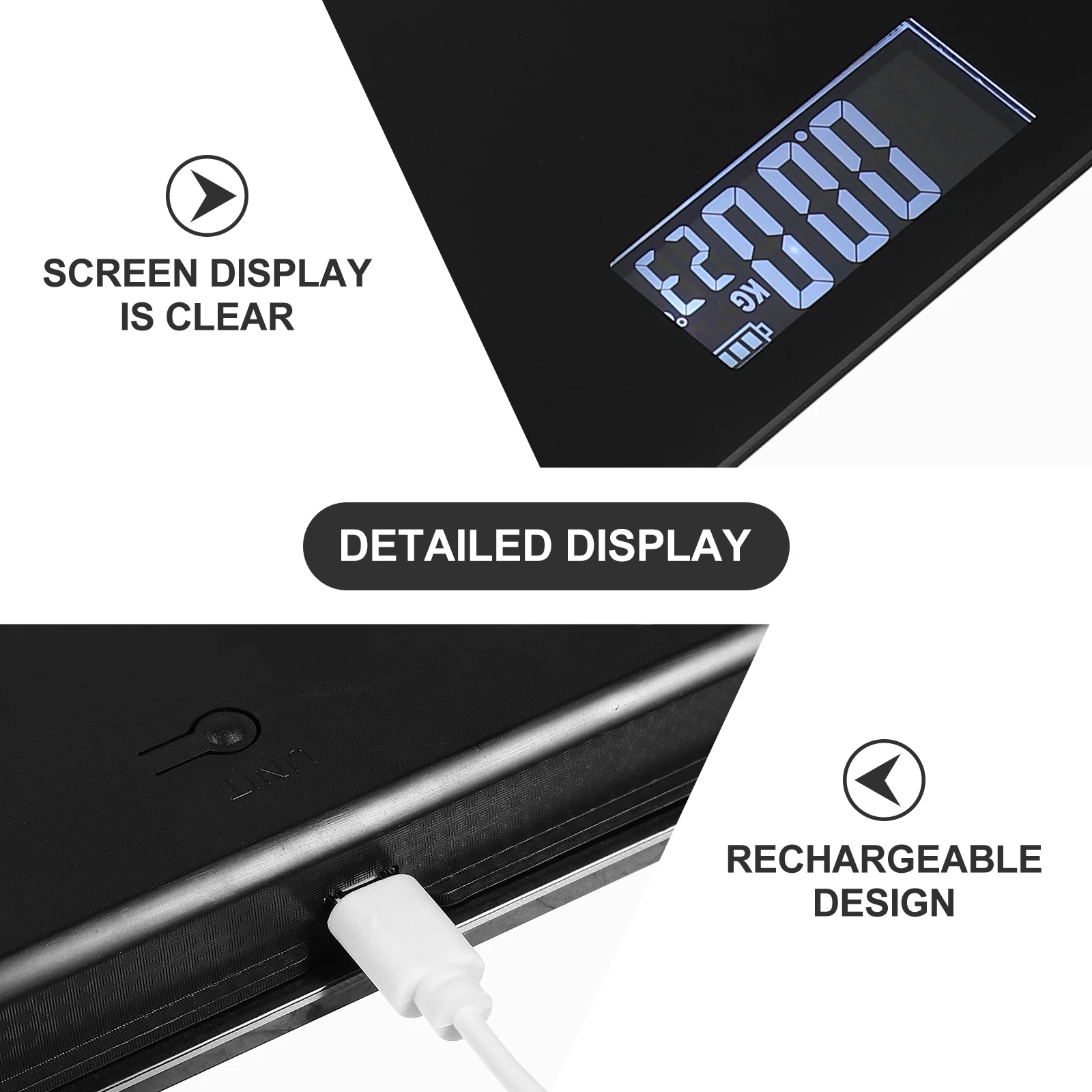 

Digital Scale 26x26cm Piano Black USB Charging Smart Scale for Home Bathroom Use Weight Monitoring Device Fitness
