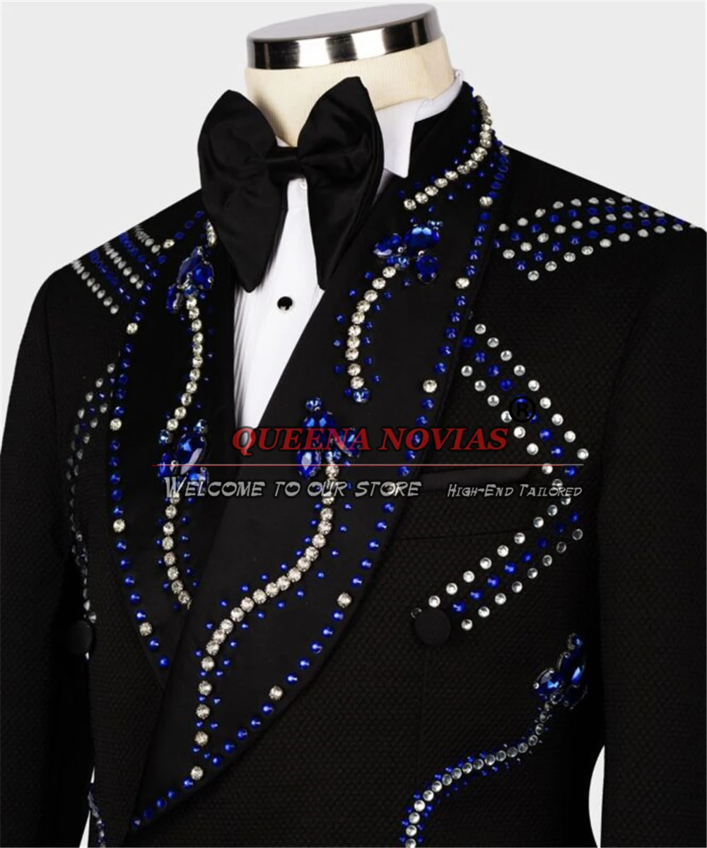 Luxury Beaded Wedding Suits For Men Fashion Male Prom Party Blazers Outfits 2 Pieces Sets Groom Tuxedos Slim Fit Costume Homme