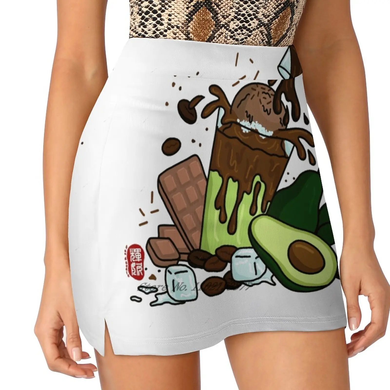 Avocado Float ( Color ) New Women Skirts Double-Layer Printed Short Dress Mini Sport Skirt Avocado Doodle Doodle Art Food