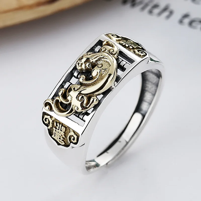 BOCAI New S925 Sterling Silver Jewelry Vintage Personality Good Luck Pixiu Engagement Ring Selected Gifts for Men and Women