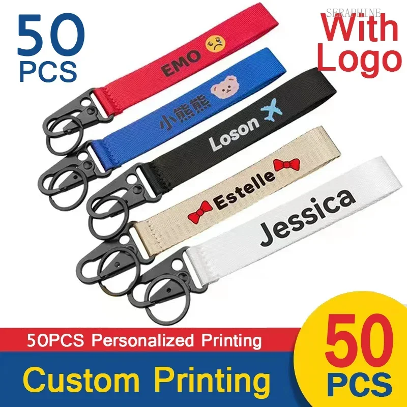 50 Pcs Printing Lanyard Car JDM Modified Cultural Chain Key with Logo Company Name Phone Number