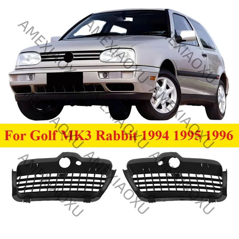 1 Paar Auto-Frontstoßstangen-Nebelscheinwerfer-Gitterabdeckung passend für Golf MK3 Rabbit 1994 1995 1996 1H6853665A 1H6853666 (schwarz) AMEXIAOXU