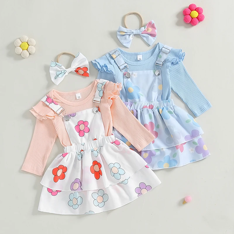 

2024-07-01 Lioraitiin 0-18M Baby Girls 3PCS Skirt Sets Flying Sleeve Romper Floral Suspender Dress Headband Outfits