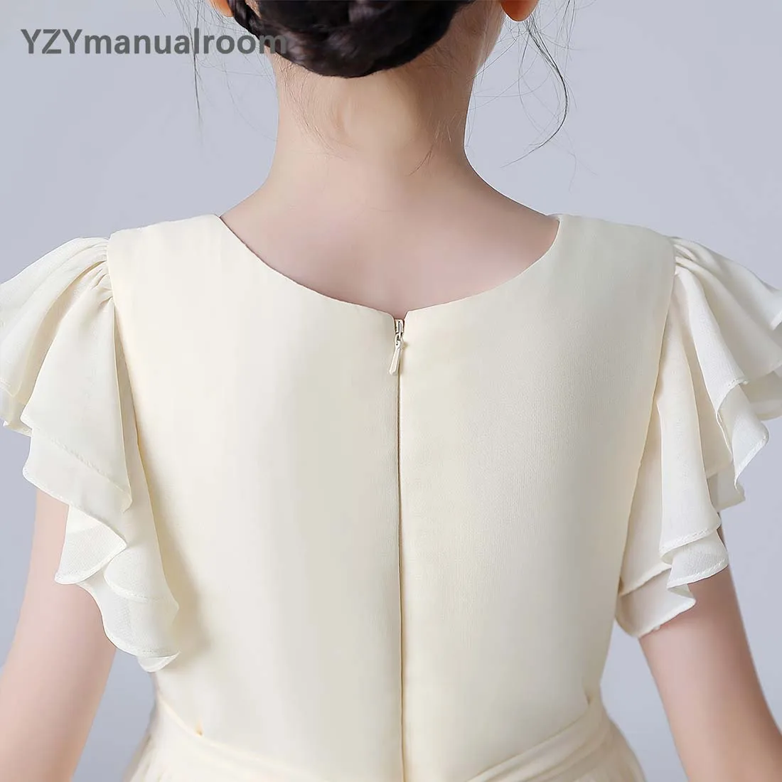 YZYmanualroom Real Bilder Chiffon Blume Mädchen Kleid Für Hochzeit Partei Erstkommunion 2023 Kleine Braut Kleid Junior Brautjungfer