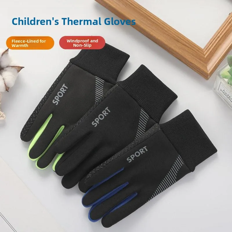 Warm Fleece Lined Cycling Gloves for Boys Anti Wind And Slip Resistant Winter Sports And Outdoor Activities Touch Screen Comp...