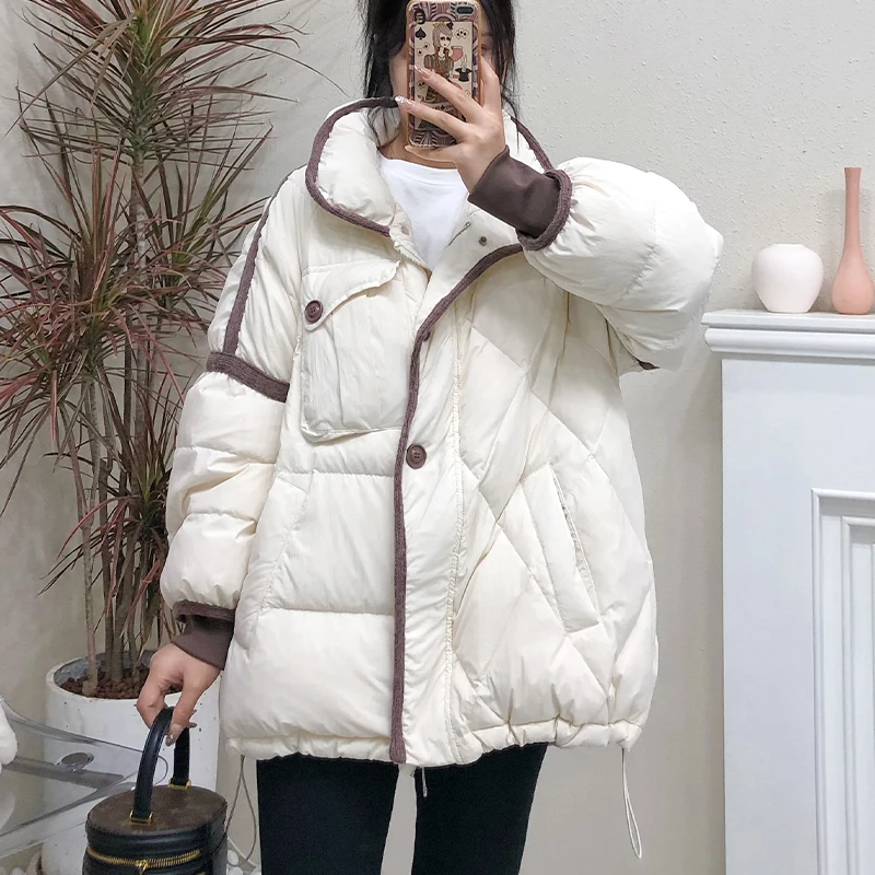 2023 New Women Cotton Padded Casual Jacket Female Warm Parkas Loose Thick Outwear Korean Fashion Short Coat