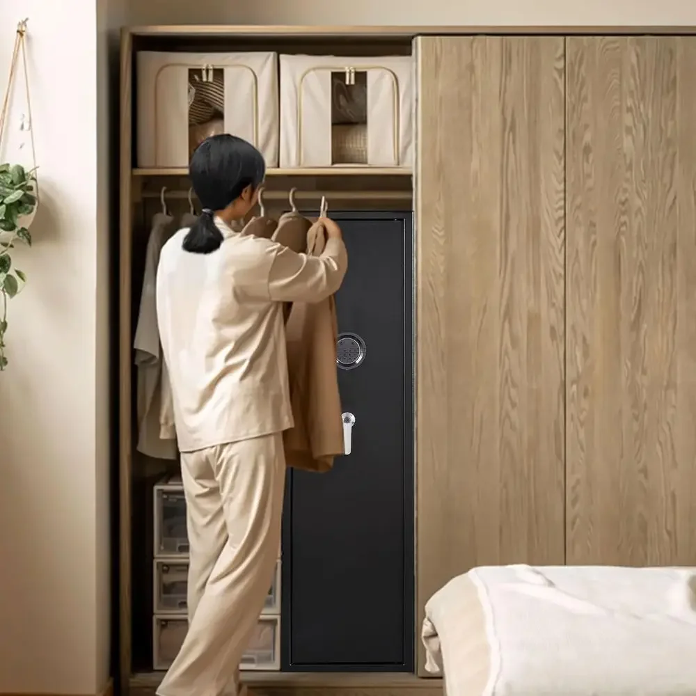 Long Gun Safe, Home Rifle and Pistol Storage, Secure Gun Locker with Removable Shelves, Alarm-Equipped Cabinet, LED-Illuminated