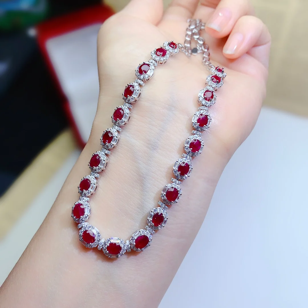 925 Sterling silver natural sapphire ruby garnet choker necklace Fire Color good women's luxury jewelry certified boutique