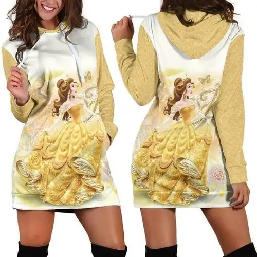 Vestido de Sudadera con capucha 3D de La Bella y La Bestia para mujer, vestido de moda de Disney, Sudadera con capucha Retro con estampado 3d en