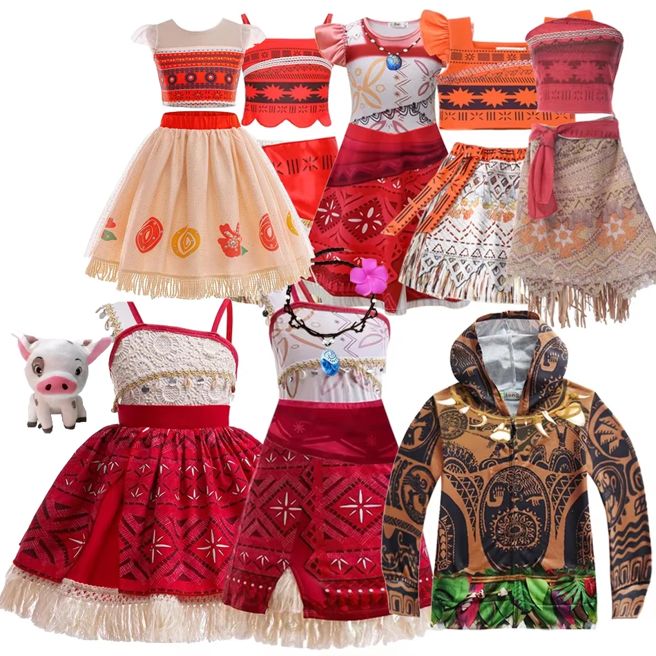 2024 New Movie Moana 2 Girl Dress Halloween Party Costume Princess Fancy Clothes Children Vaiana Outfit Dress