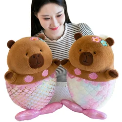 Cute Mermaid Capybara Plush Toy Cartoon Kawaii Capibara Doll Creative Fish Tail Fluffy Soft Sofa Car Room Decor Birthday Gift