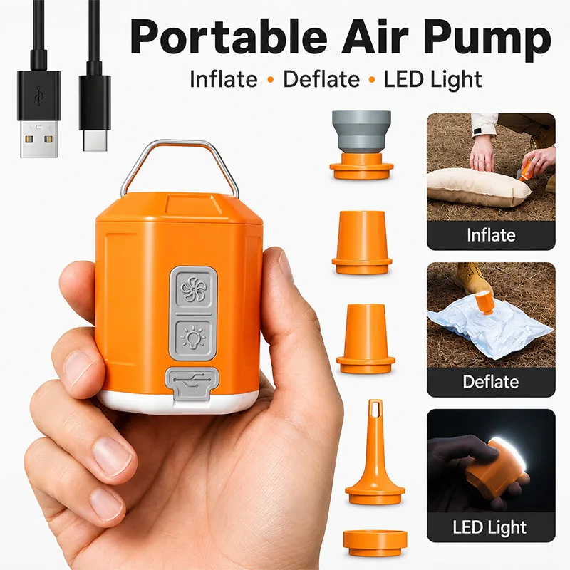 GIGA Pump 4 Mini Air Pump 4.2kPa with Camping Lantern Portable Air Pump Vacuum Pump Electric Inflation Mini Air