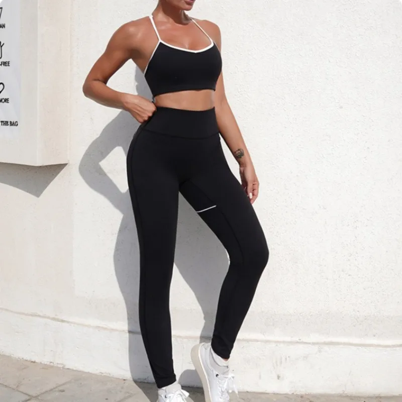 

2 Piece Women's Yoga Suit Tight Fitting Naked Beautiful Back and Hip Lifting Yoga Suit Outdoor Sports Running and Fitness Suit