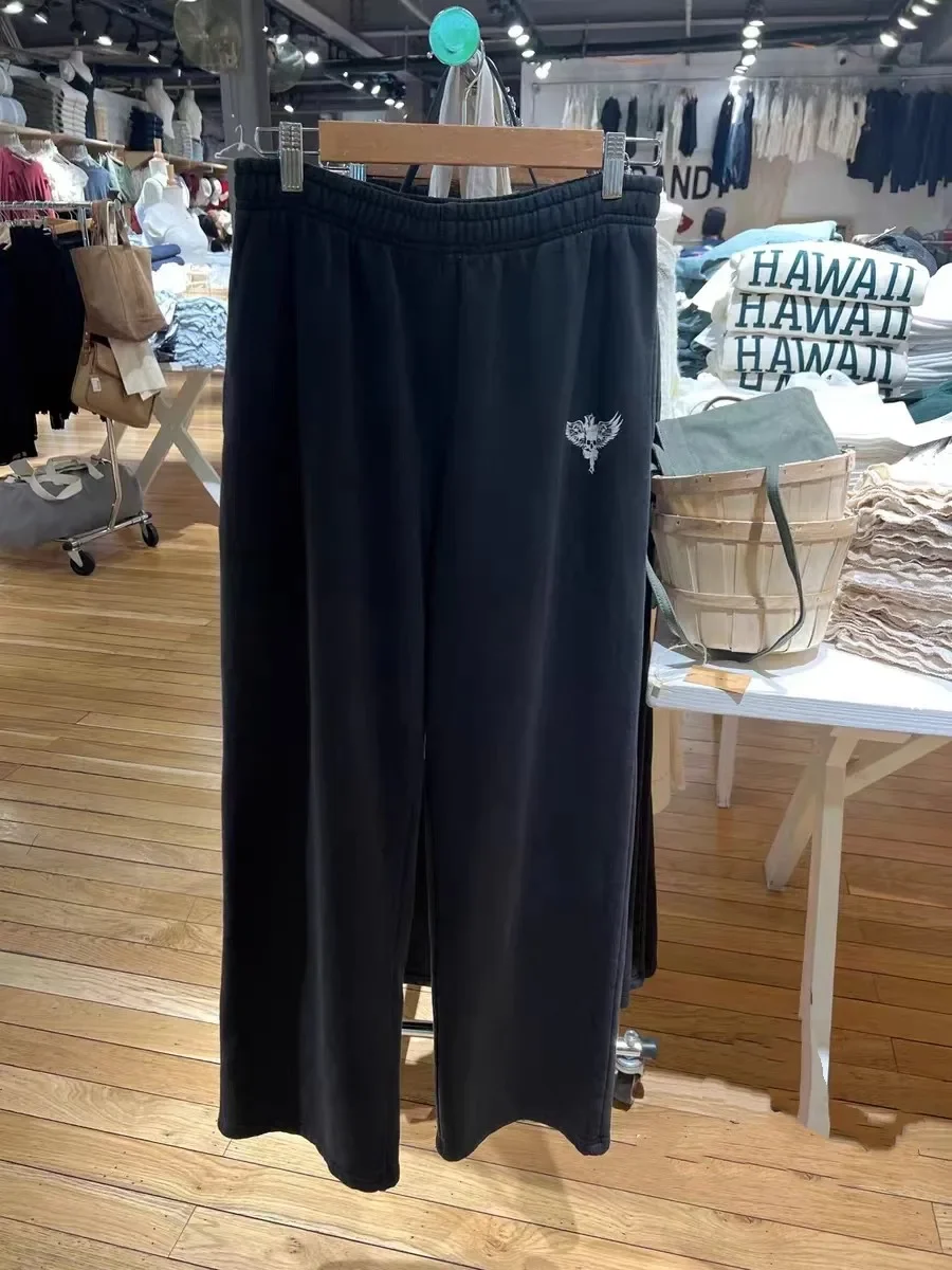 

Straight casual trousers spring and autumn new wings skull printed wide-leg trousers thin sweatpants