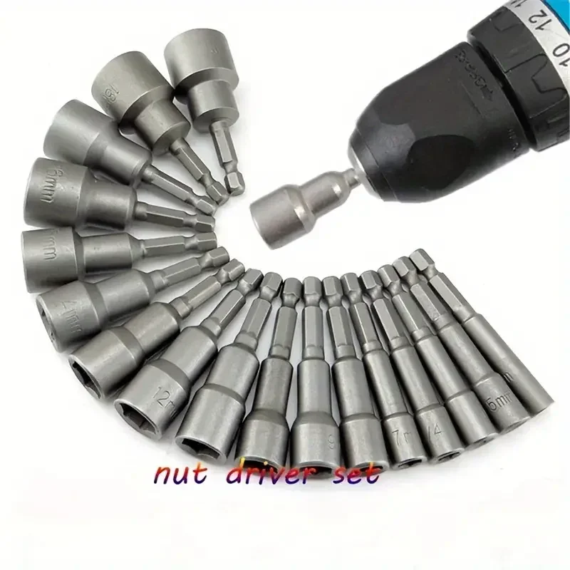 

6-19mmMetric Combination Socket Set, Rubber Strip Mounted Socket, Hexagonal Electric Wrench Non-Magnetic Socket Set