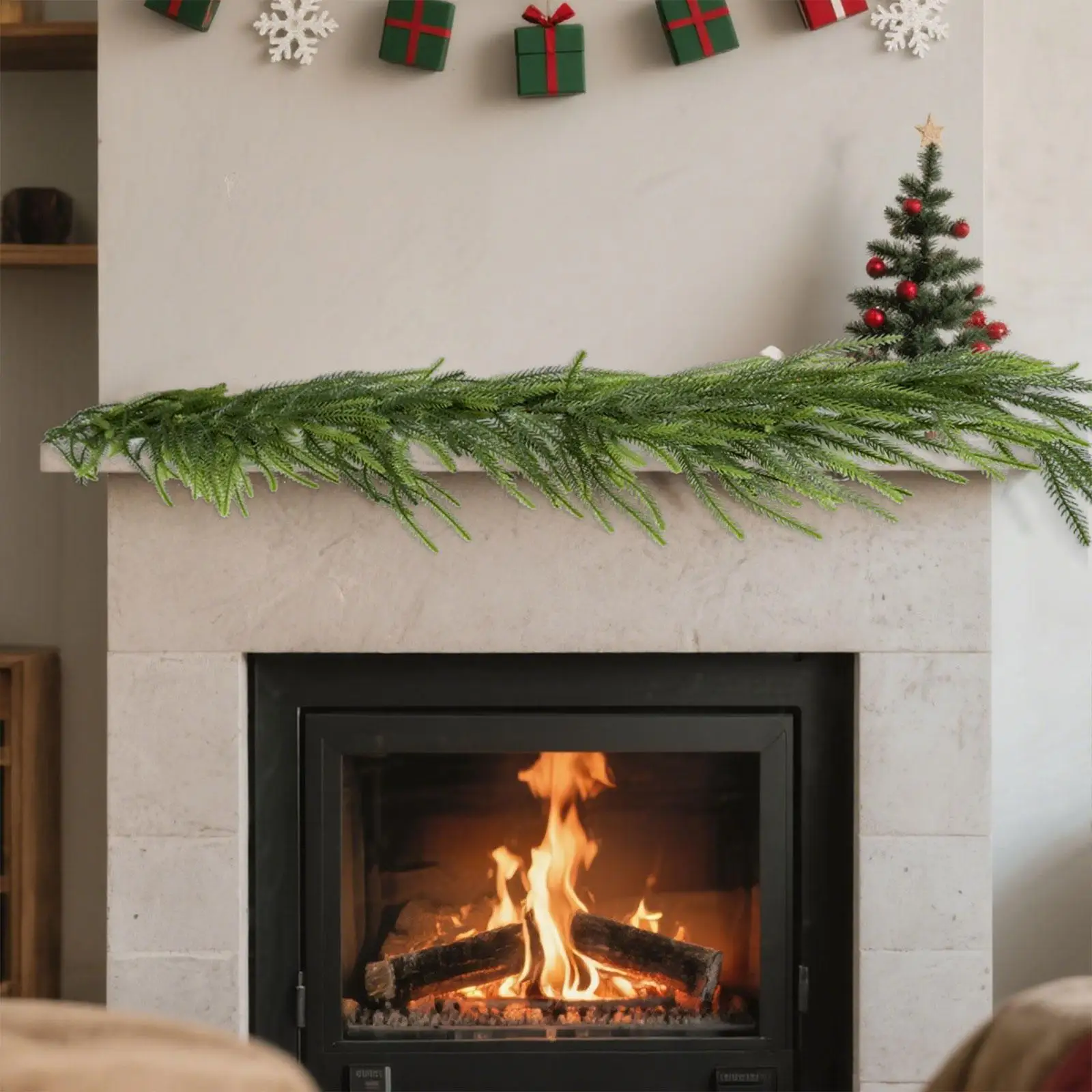 Guirlande de pin artificielle pour décoration de Noël, 150 cm, toucher réel, décoration de Noël en pin pour extérieur, cheminée, table, fenêtre