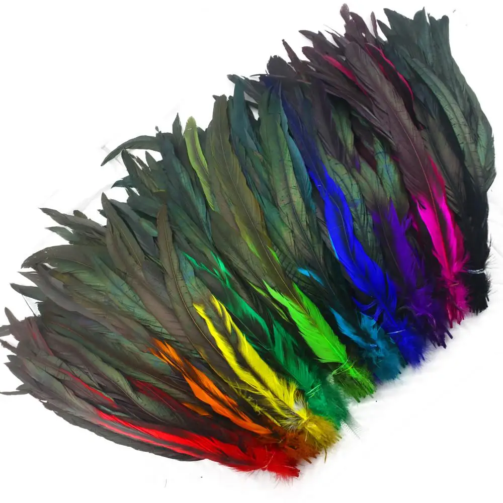 

100 Pcs Natural Dyed Rooster Tail Feathers 30-35cm Multi-Color Assorted Vibrant Feathers for DIY Crafts Bulk Pack