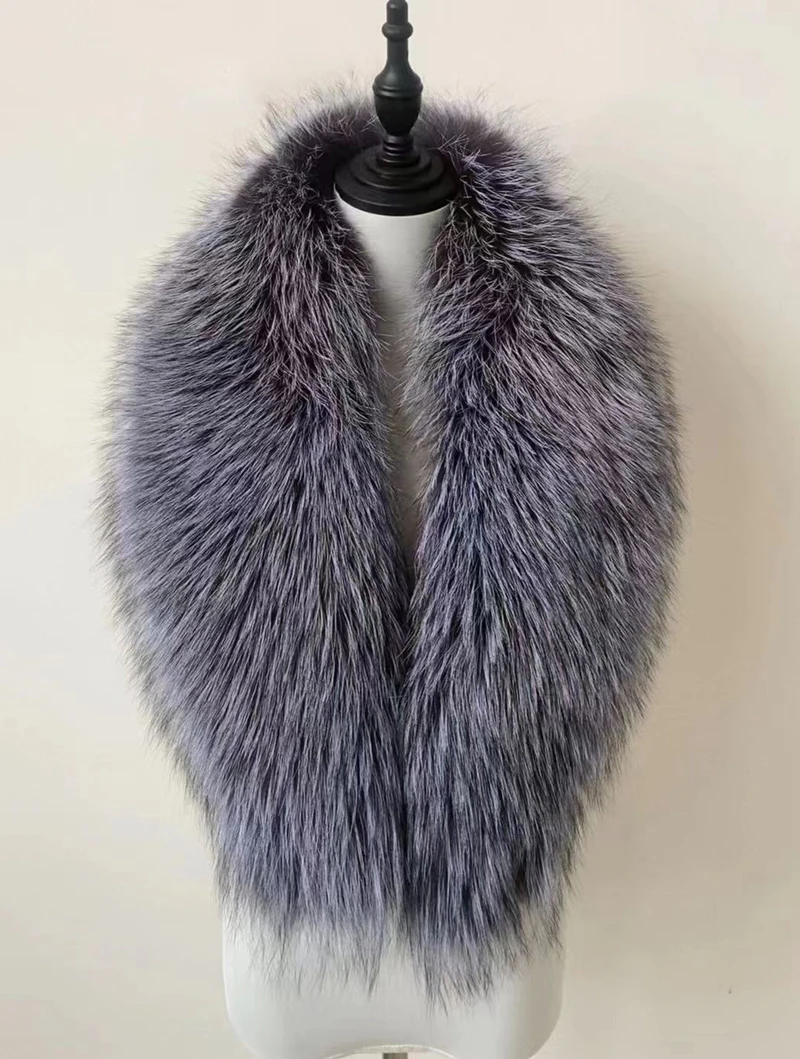 

Winter Natural Real Fox Fur Collar Luxury Neck Keep Warmer Scarf Women's Coat Decorate Silver Fox Fur Scarves Fashion Long Shawl